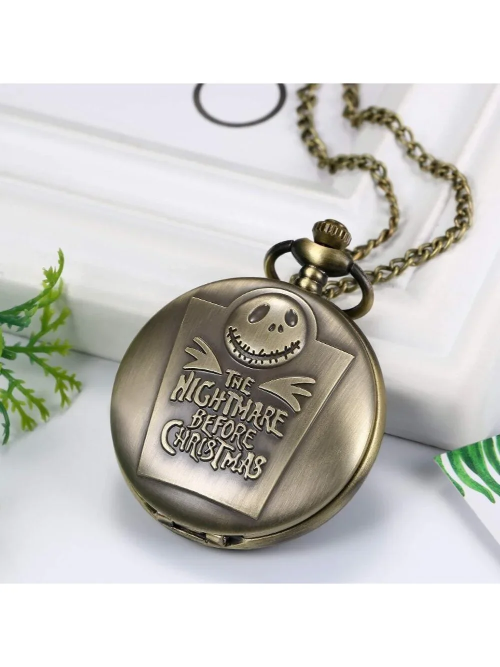 Men's Brown Quartz Vintage Novelty Skull Skeleton Christmas Round Pocket Watch